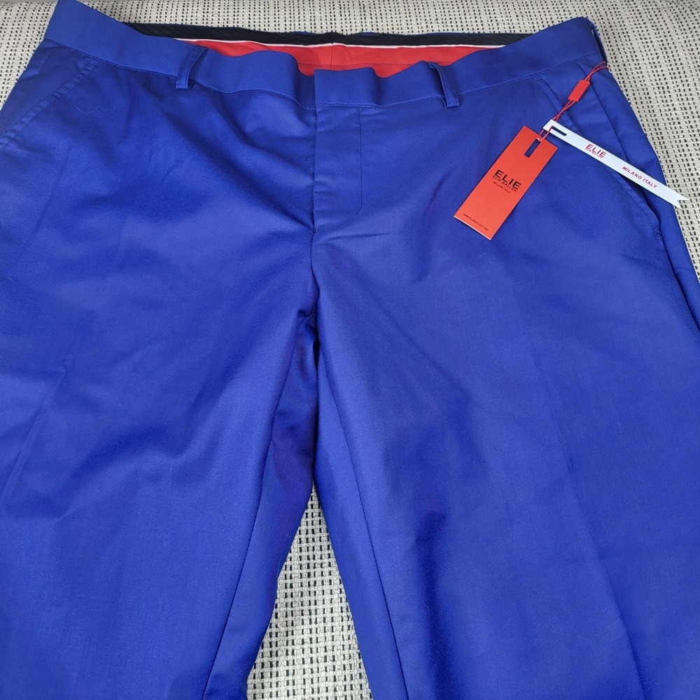 Elie‎ Balleh Dress Pants Mens 38x34 Blue Microfiber Regular Fit Formal Business
